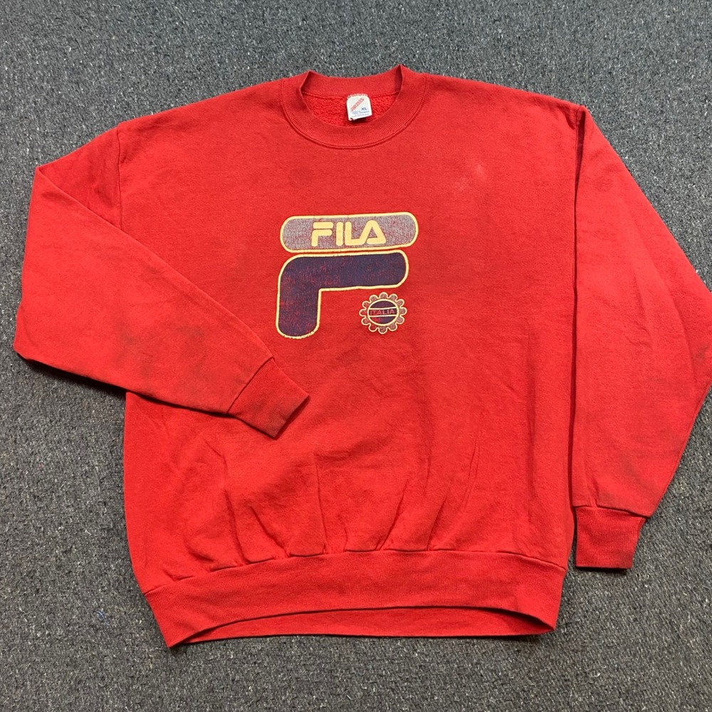Fila Sweatshirt Sz XL Mens Red Skater Italia Distressed Logo Made in USA Vintage